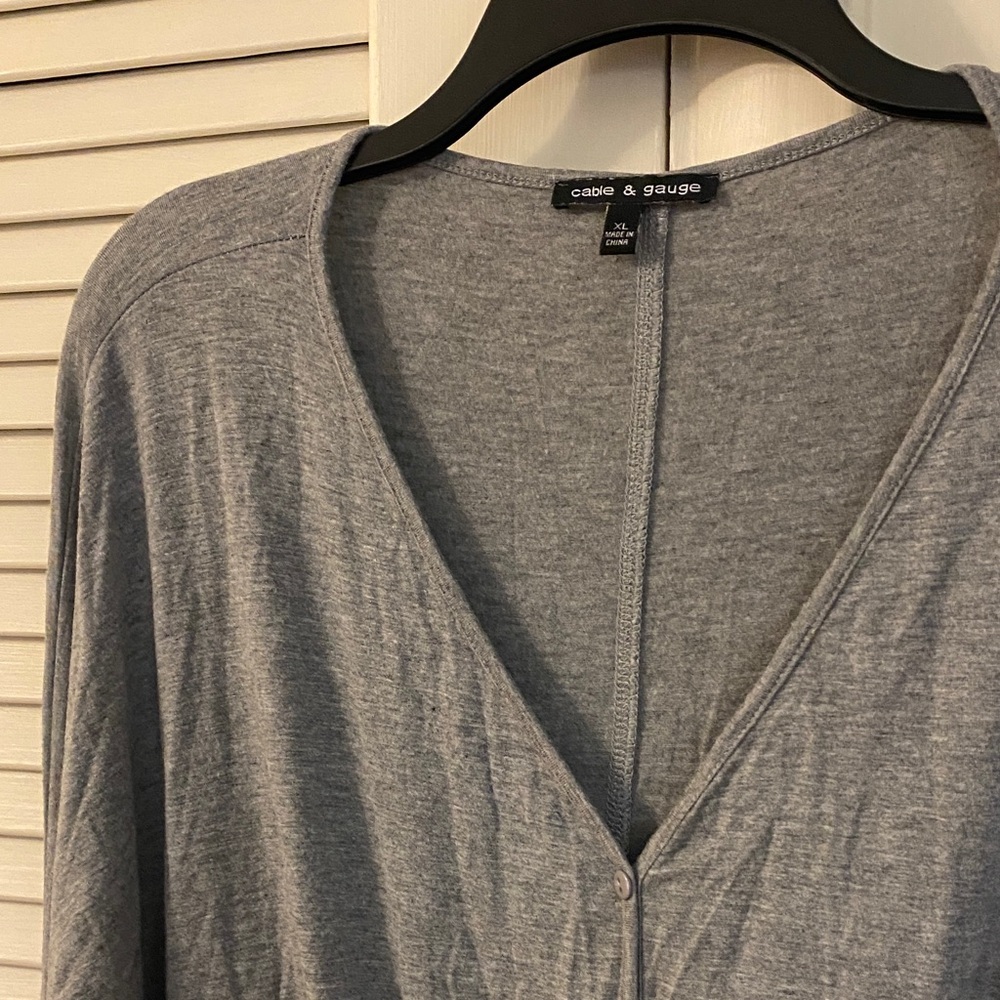 Cable & Gauge Light Gray Button-Up Tie Front Blouse - Picture 2 of 4